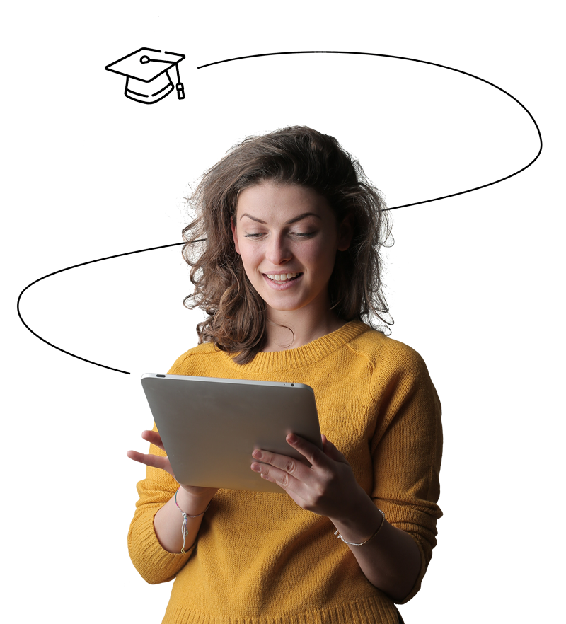 A woman holding a tablet
